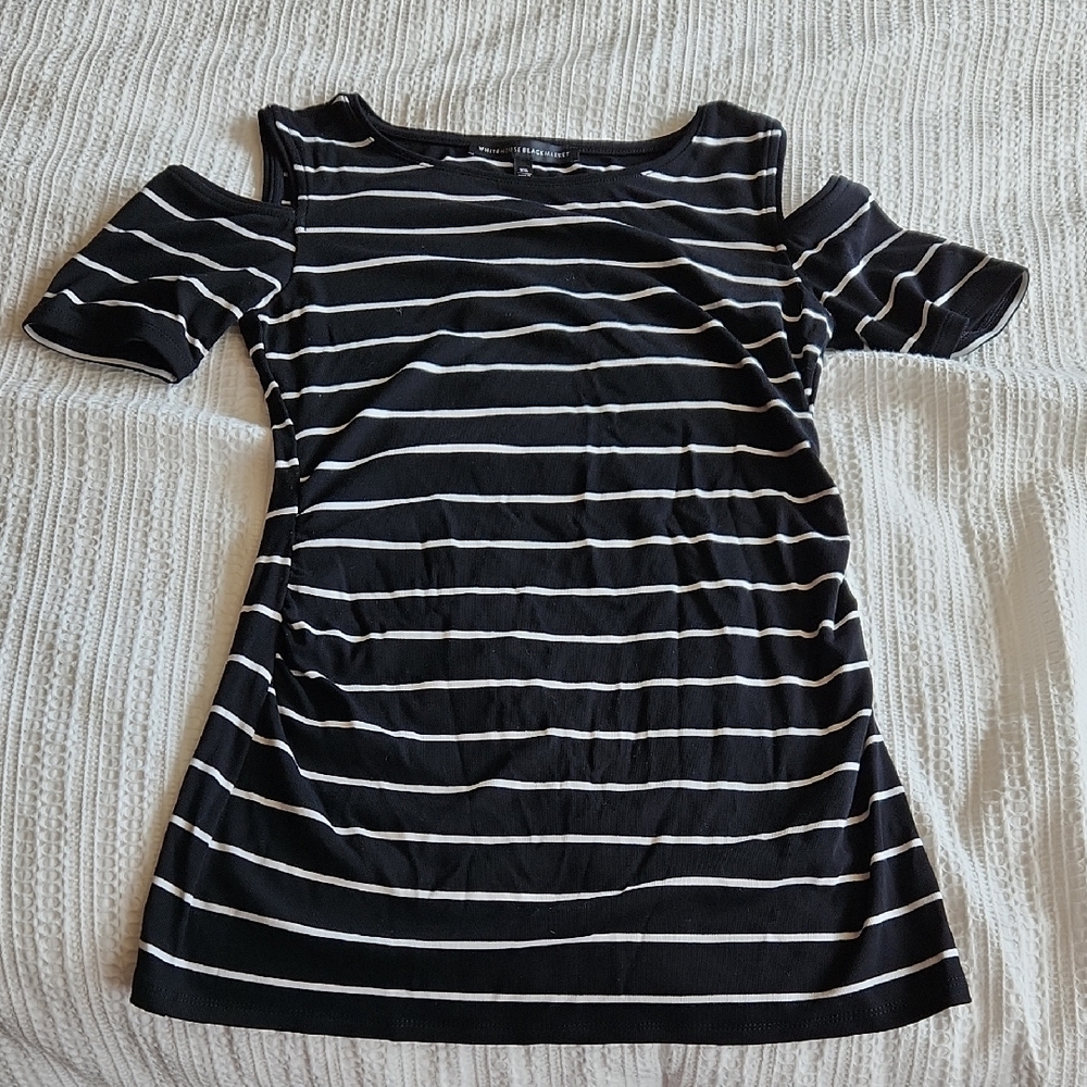 White House Black Market Navy and White Striped Top